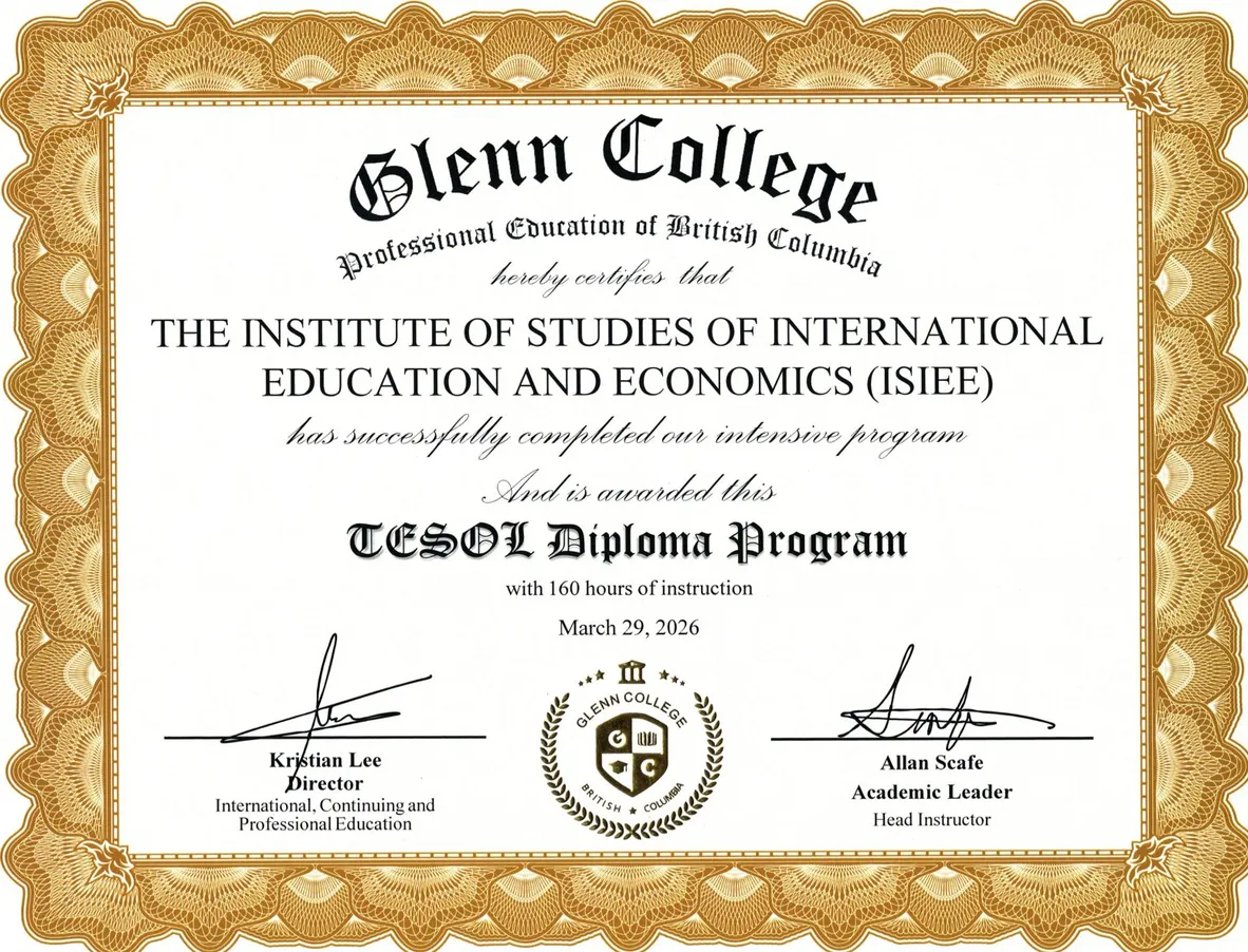 Partnership and quality-assurance certificates issued by Glenn College and G.E.T.Q.A (Canada)