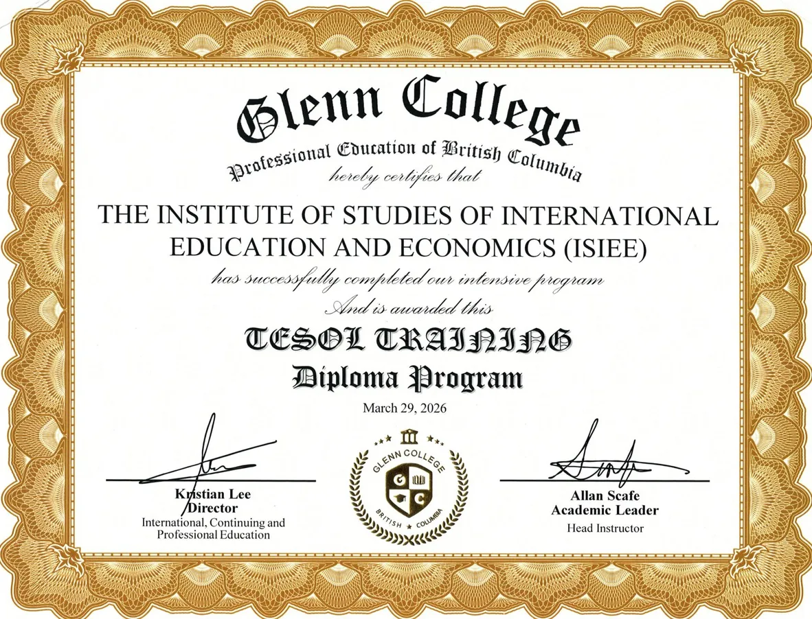 Partnership and quality-assurance certificates issued by Glenn College and G.E.T.Q.A (Canada)