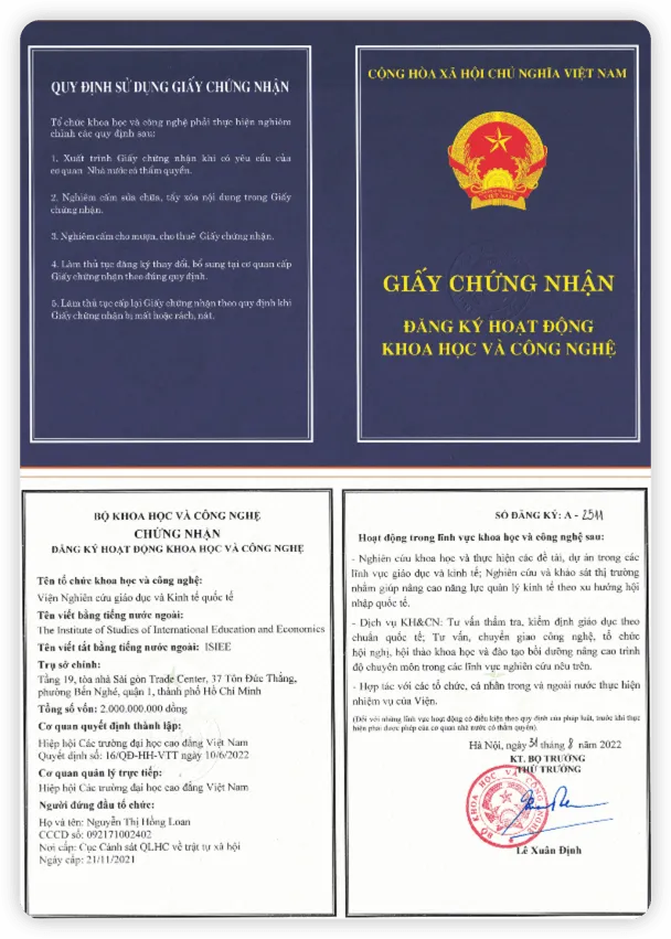 Các văn bản pháp lý và công văn phê duyệt của Viện ISIEE